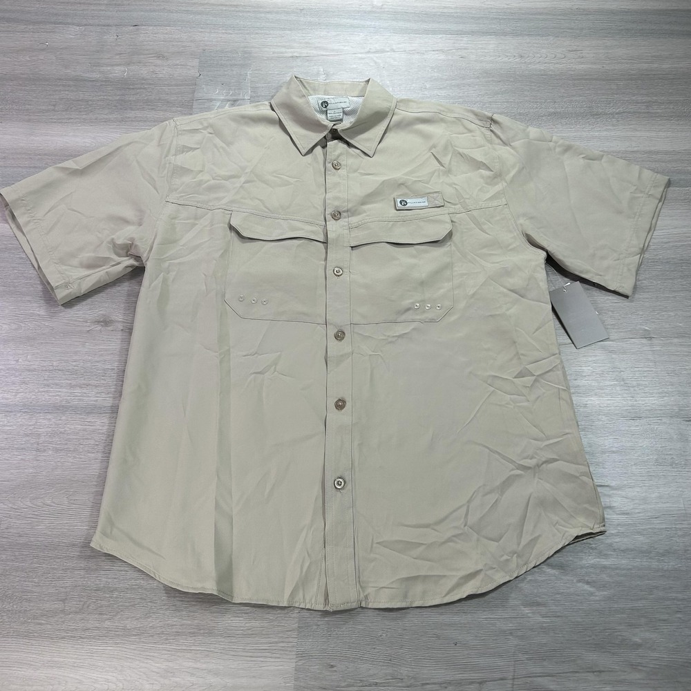 NEW Killik Fishing Shirt‎ Mens Large Khaki Vented Back Short Sleeve KFWS7989